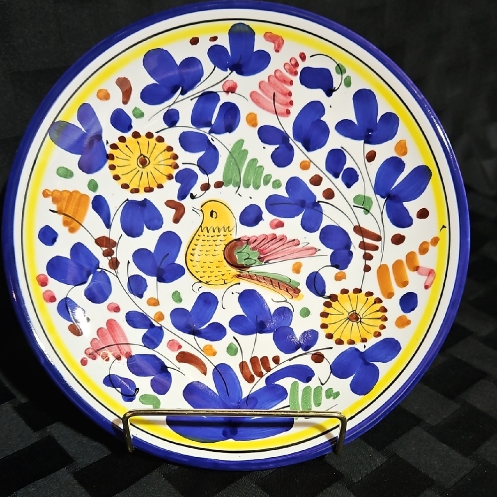 Sambuco Deruta Italy Hand Painted Ceramic Plate Bird & Floral Arabesco